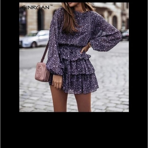Dresses & Skirts - PURPLE FLORAL PRINT BOHO DRESS